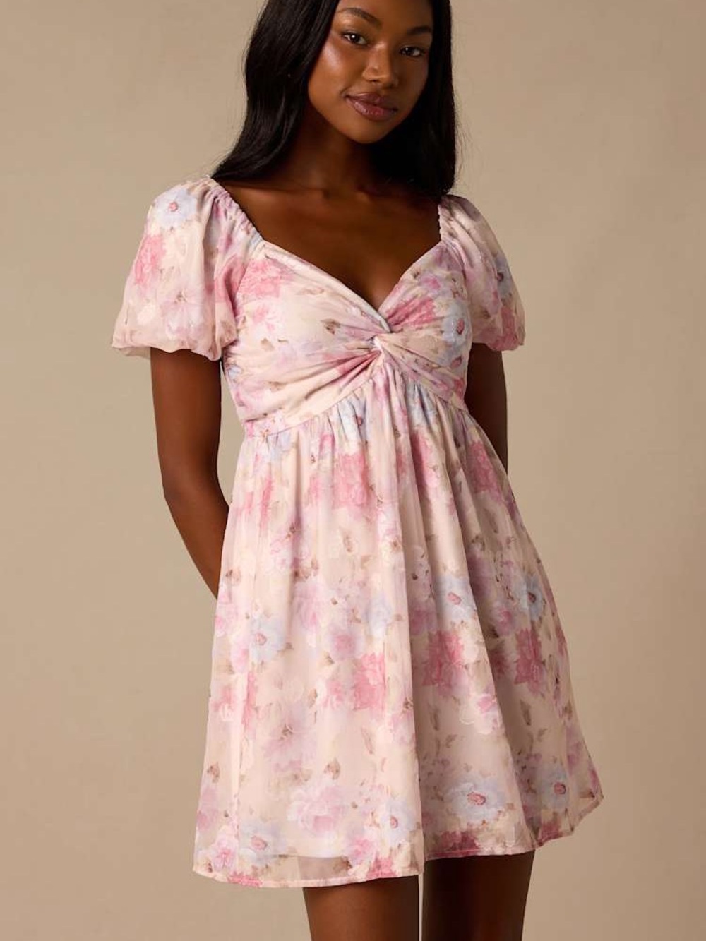 LuLu’s | Fresh Florals Cream Floral Print Puff Sleeve Mini Dress | Size XL | NWT - Picture 2 of 9